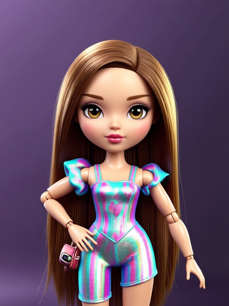Bratz doll with neon makeup and futuristic fashion