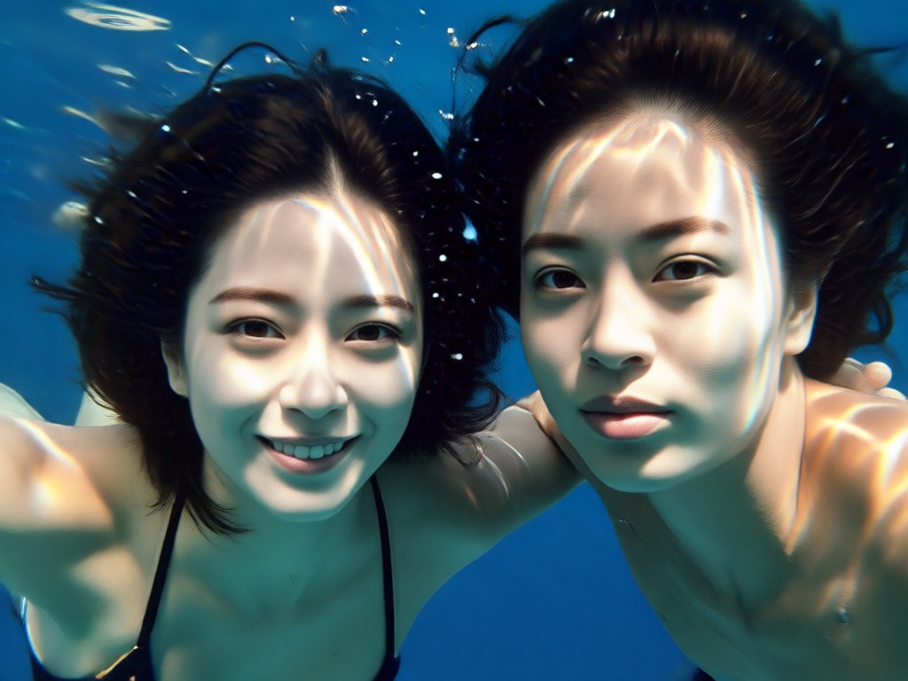 Comparison between traditional underwater photography setup and AI generated portrait