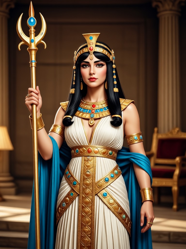 AI Cleopatra Filter example showing a modern photo transformed into an ancient Egyptian queen.