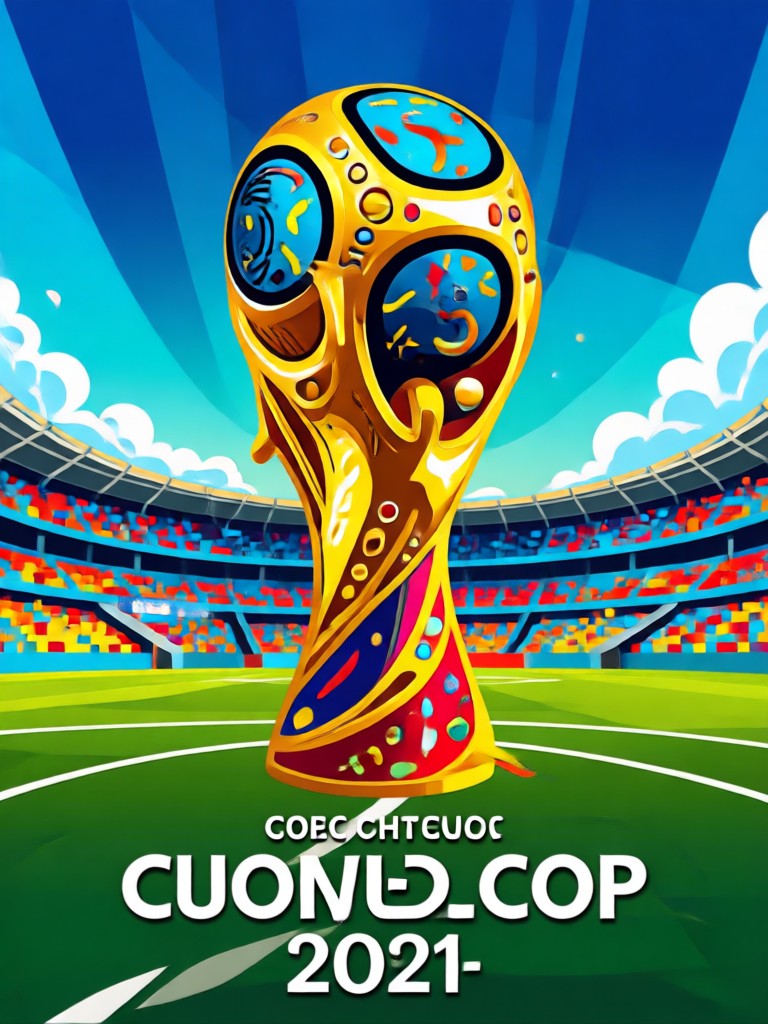 Cinematic poster of World Cup trophy with lighting effects
