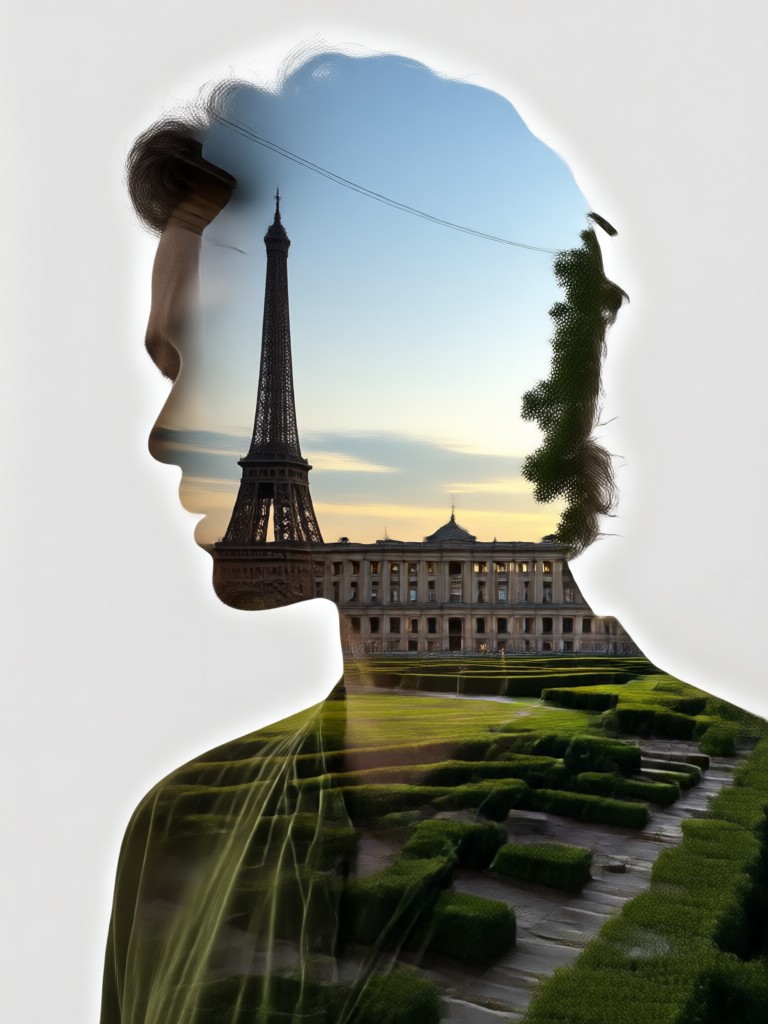 Double Exposure eines Musikers mit Noten