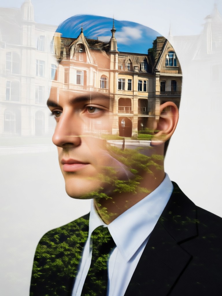 Portrait combined with vintage map textures for a travel theme