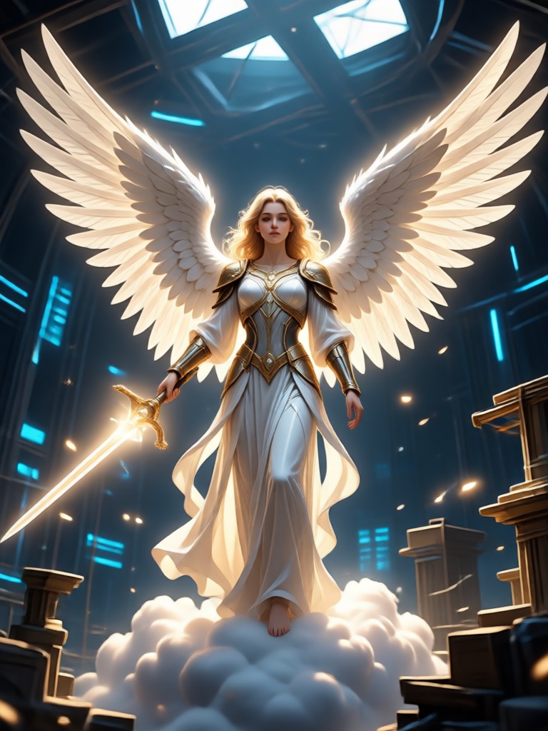Guardian angel concept with a protective shield of light