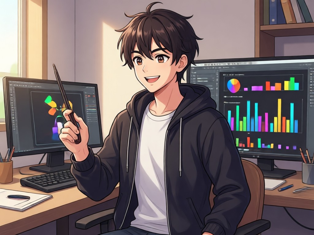 Anime guy character used as reference for story writing and character design