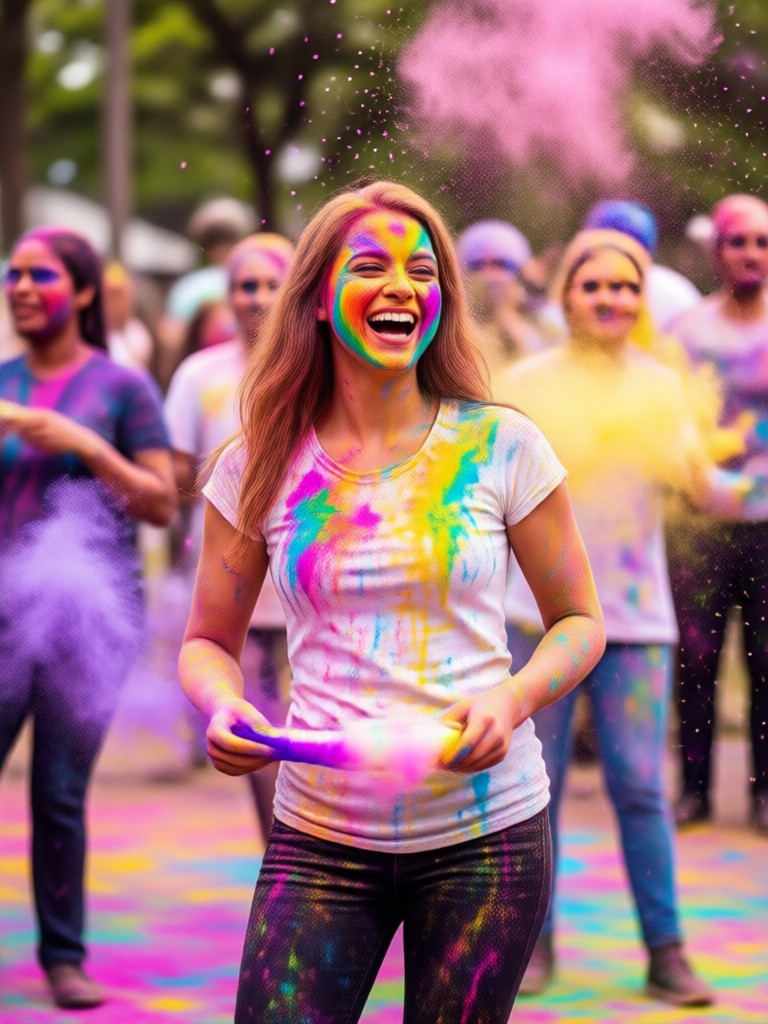 AI Holi portrait with pink and yellow colors
