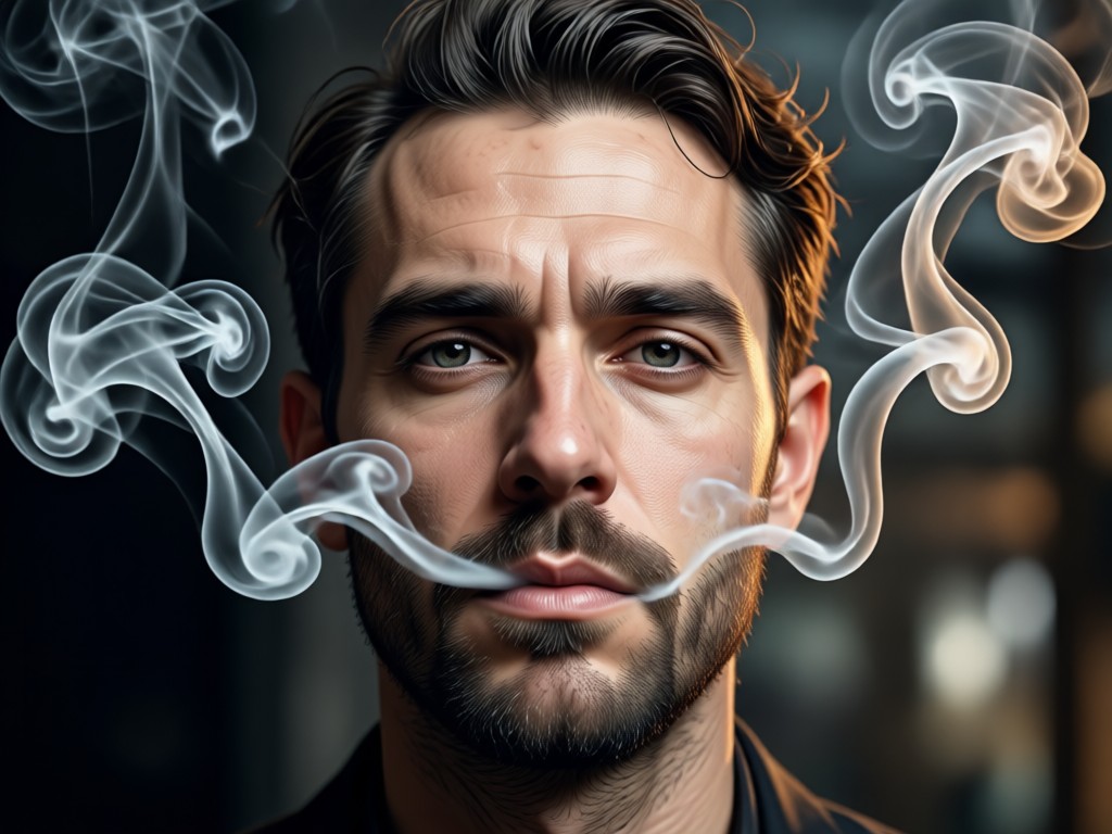 Realistic smoke wisps overlay on a portrait
