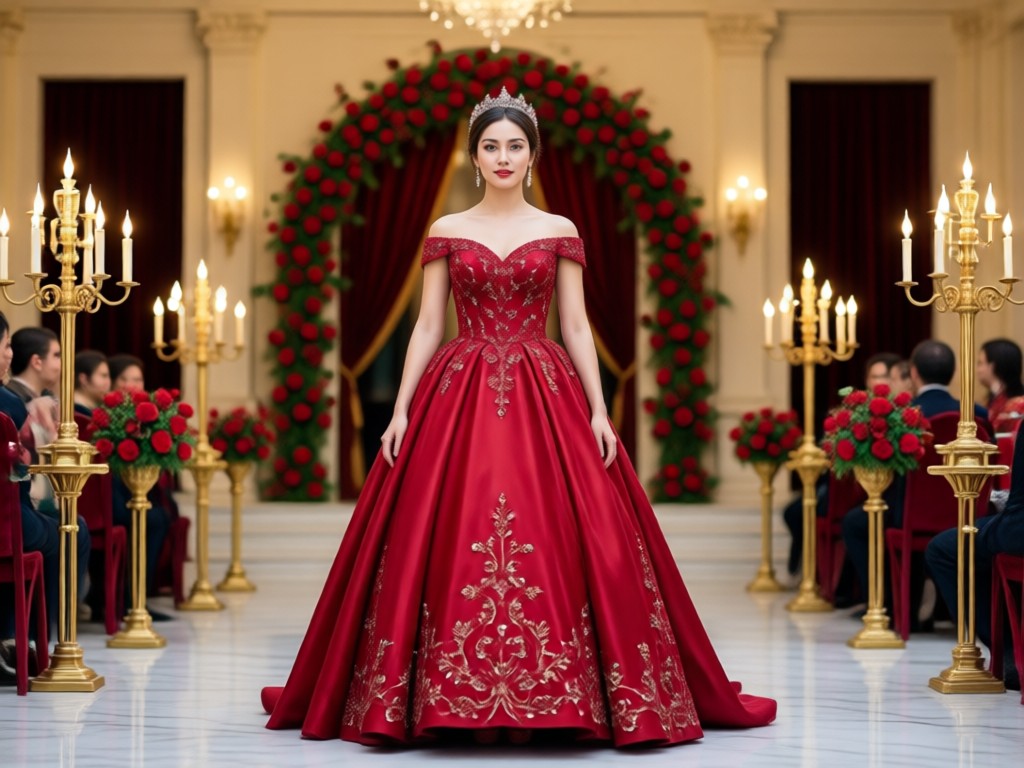 Gallery of different red wedding dress AI styles