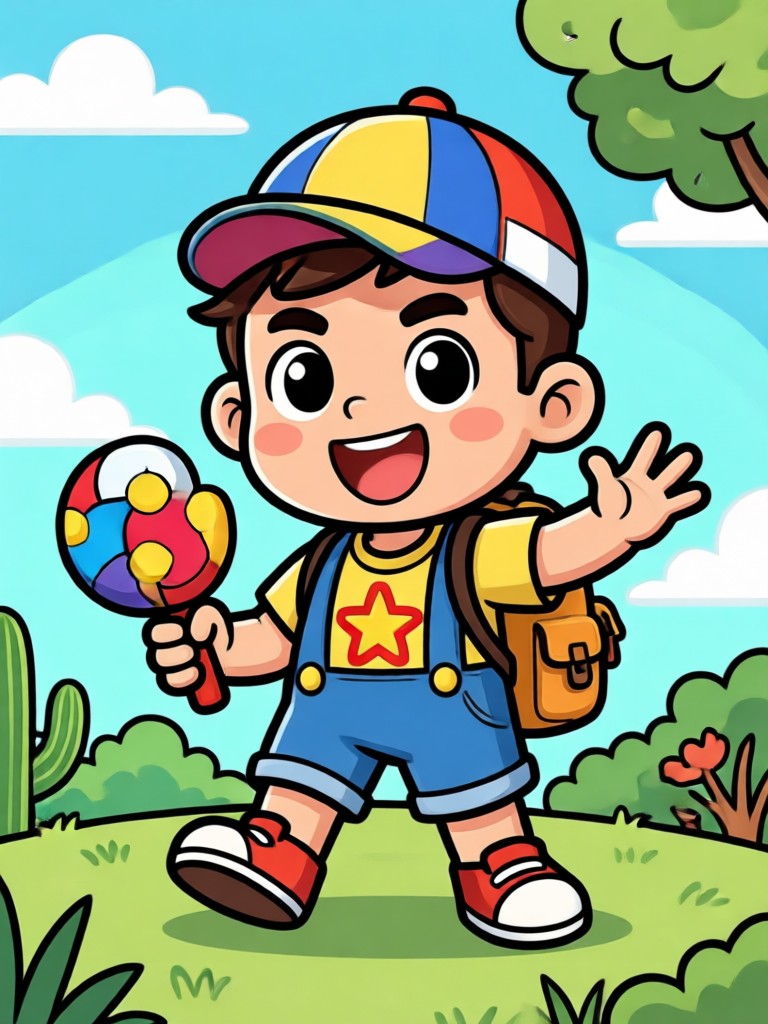 Karakter kartun retro 80-an dengan warna cerah