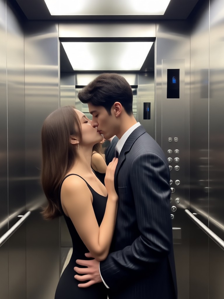 Surprise elevator kiss animation