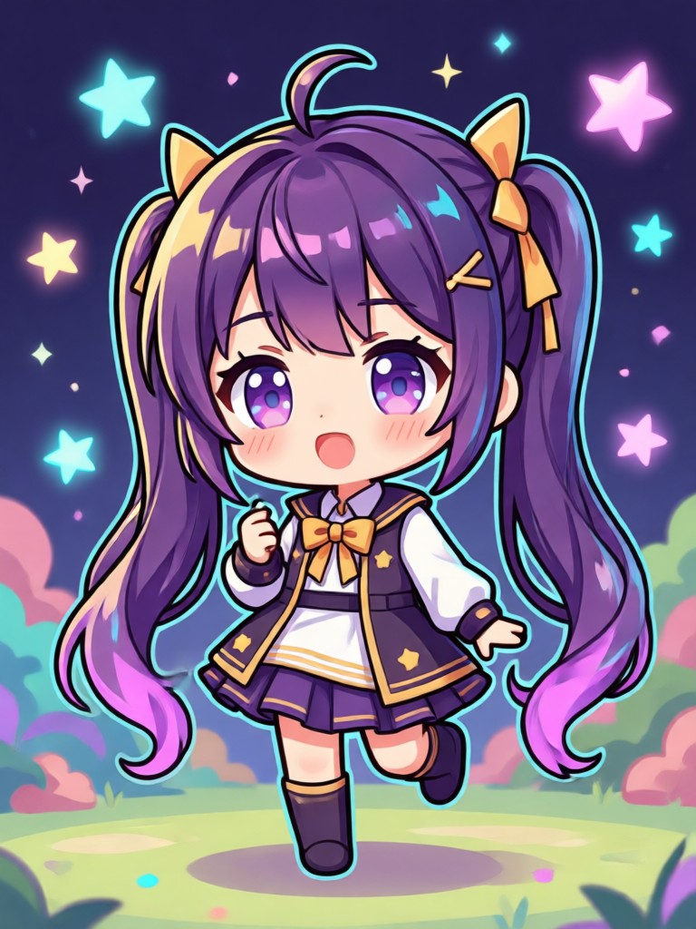 Chibi fofo com orelhas de animal no estilo kawaii