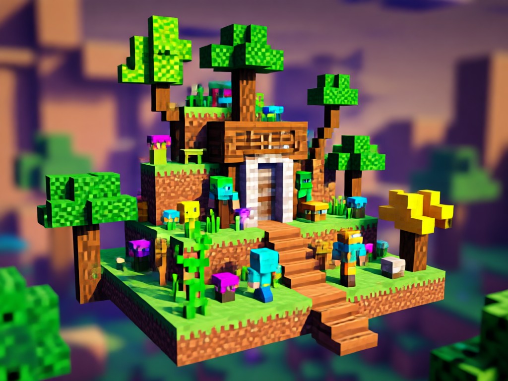 Ilha flutuante em Minecraft gerada por IA com cachoeira