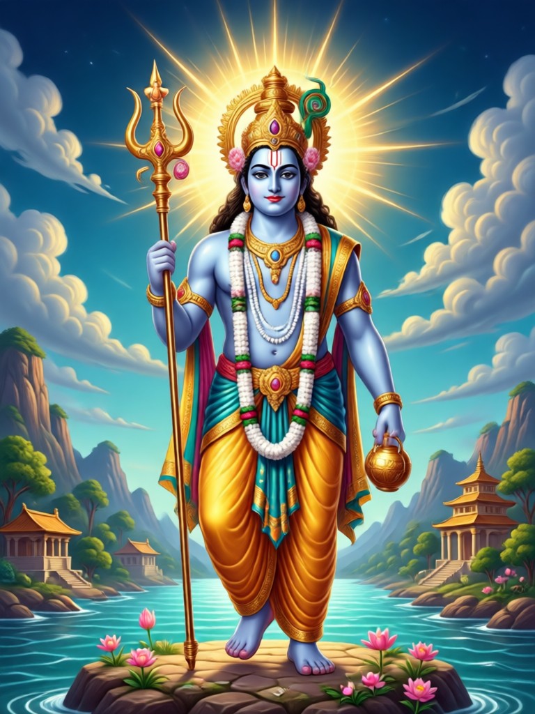 Vibrant digital pop art of Lord Krishna