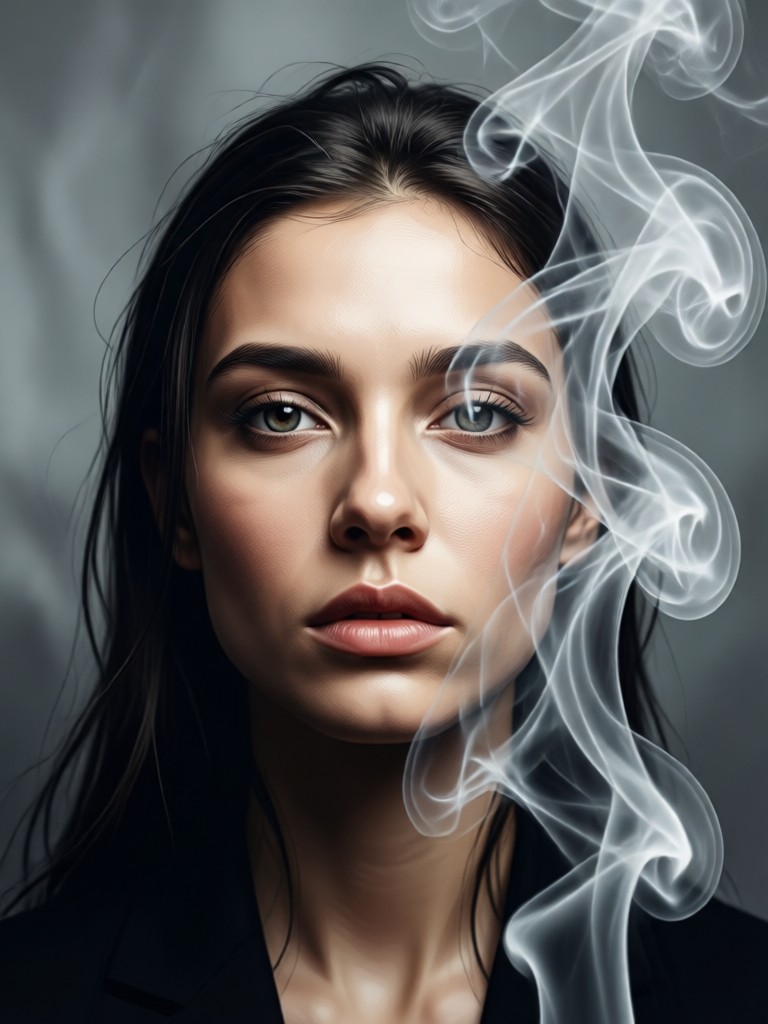 Cinematic portrait with smoke rising from below