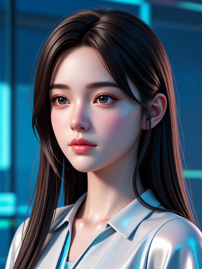 Realistic AI girl with wind-blown hair in a field