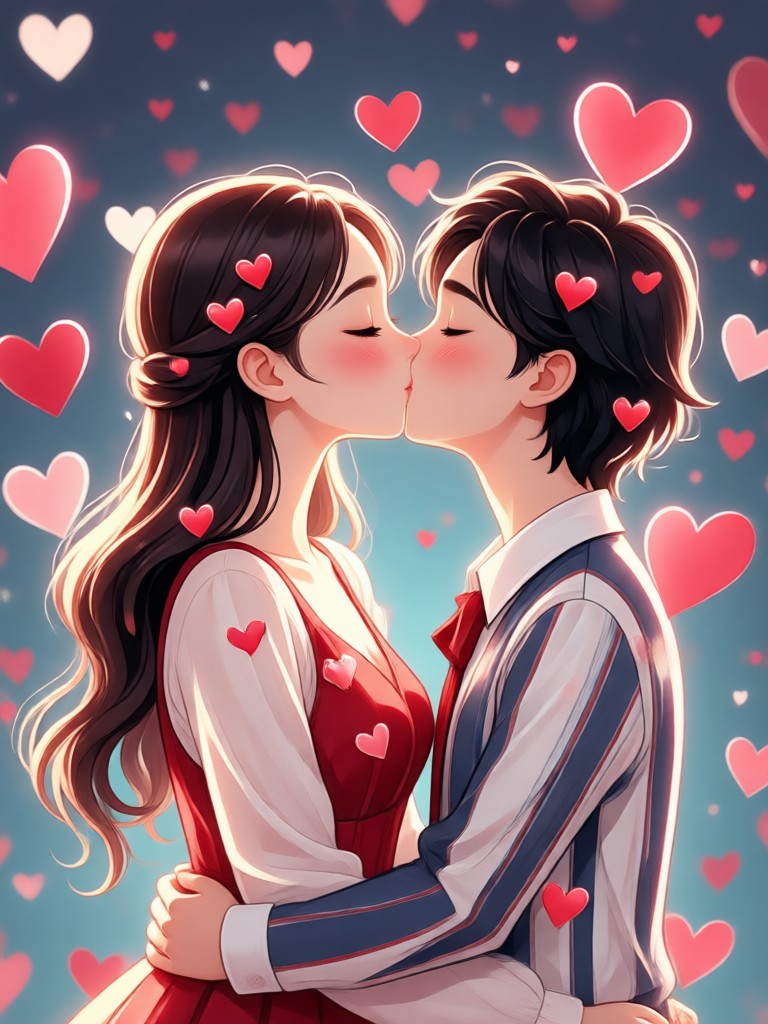 Playful AI kiss video for social media