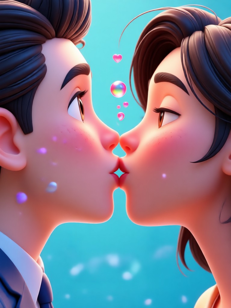 3D clay animation kiss