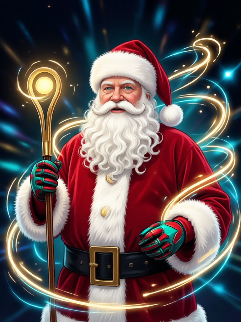 Santa transformation with festive background