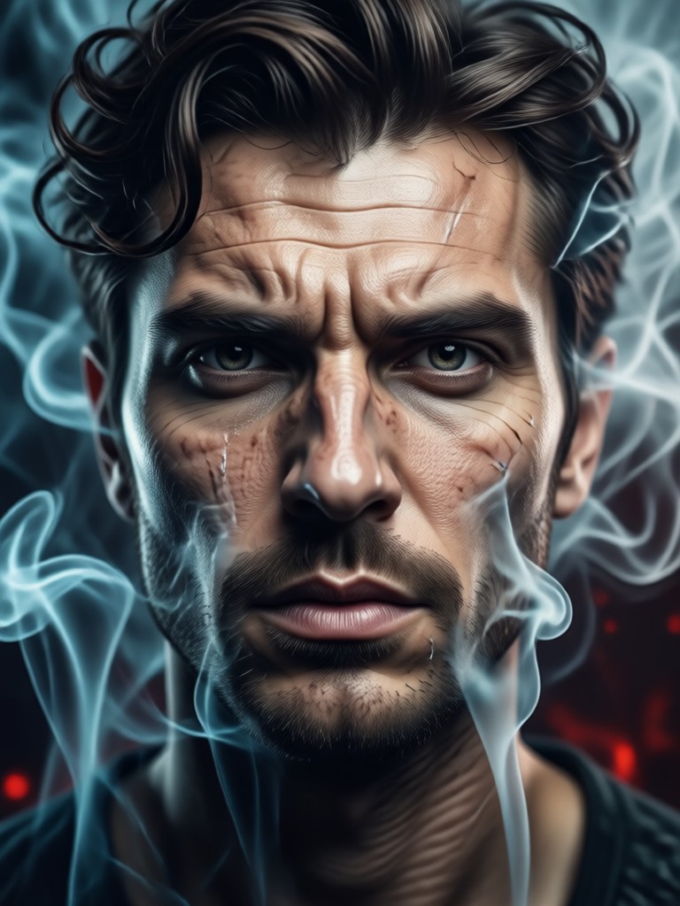 Dramatic smoke portrait with AI effect