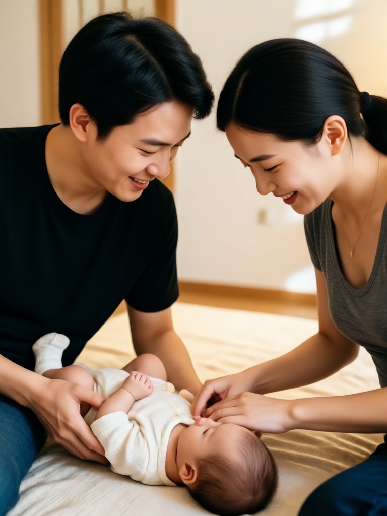 Couple holding a newborn baby AI generation