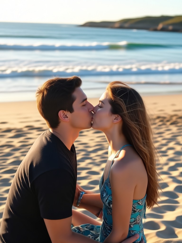 AI generated moonlit beach kissing scene