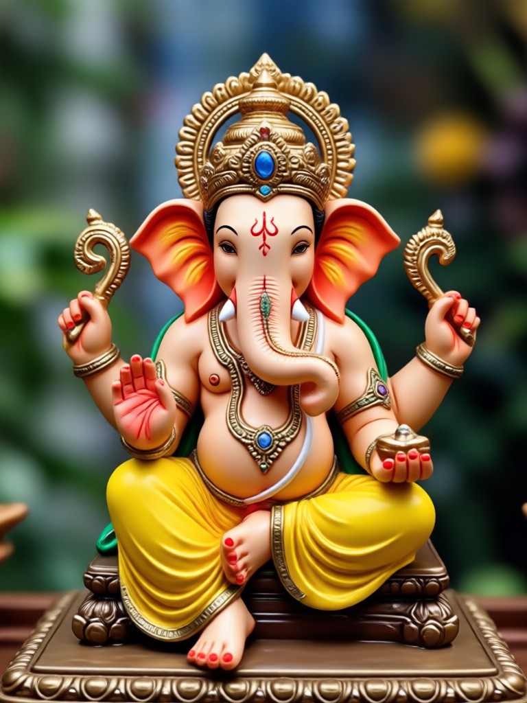Ídolo dorado de Ganesha animado con IA