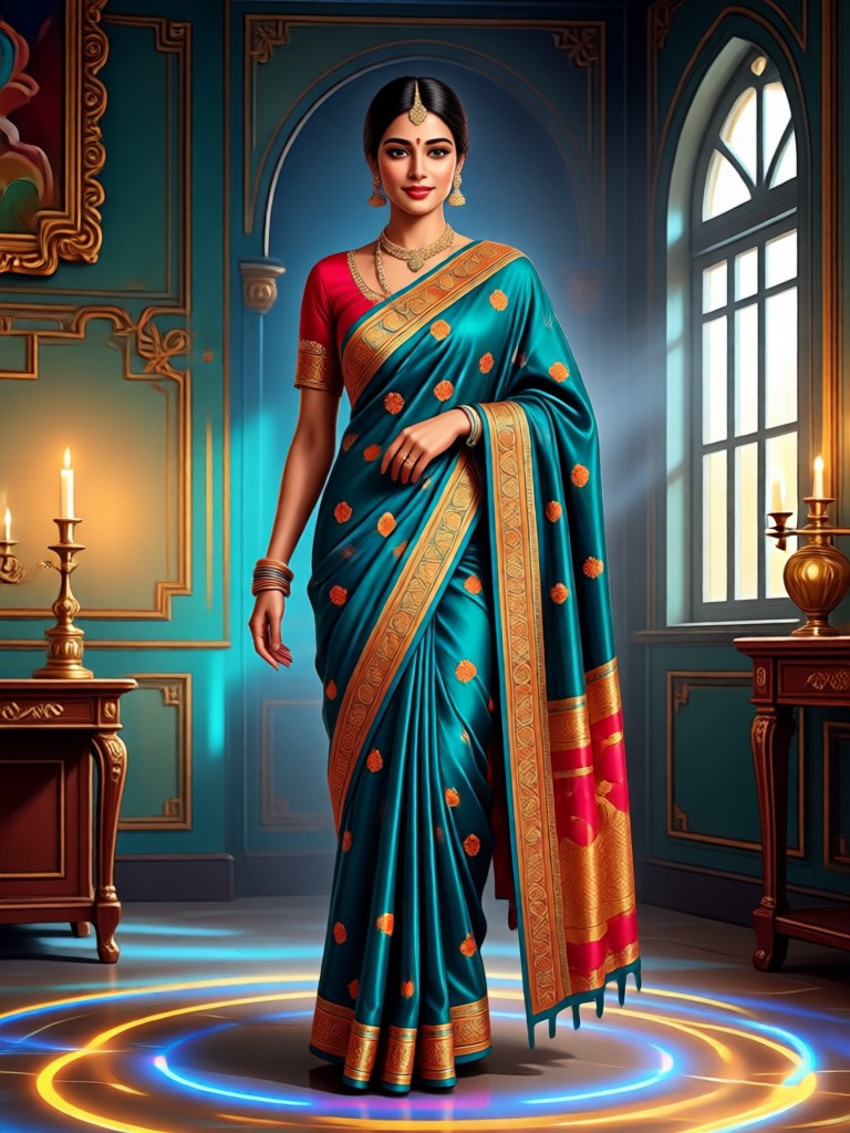 AI photo editor virtual green Banarasi saree