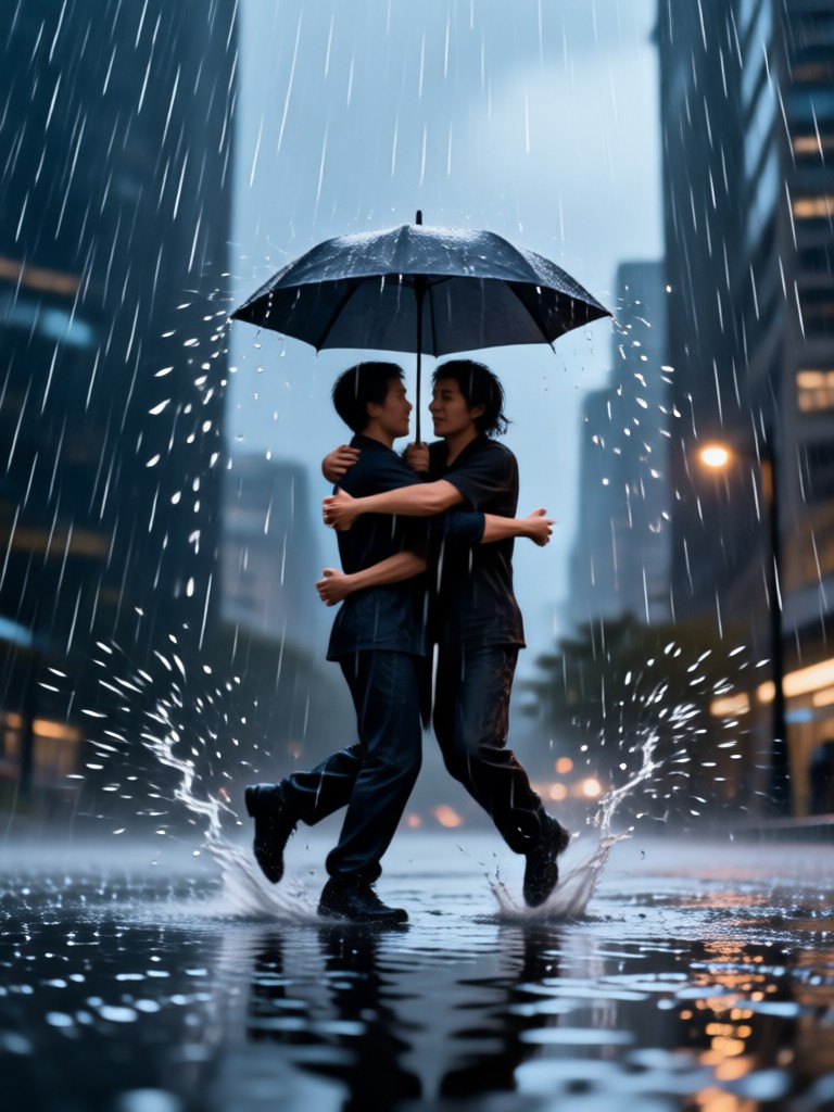 wedding slow motion rain embrace effect