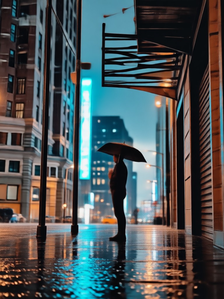 Mobile app showcasing City Lights Rain Hug filter result