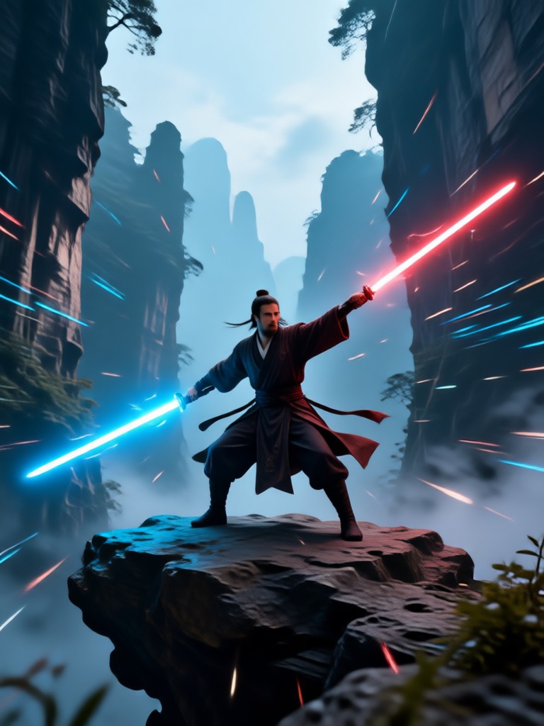 Close-up of a hand summoning a lightsaber
