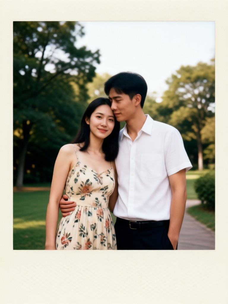 Polaroid with colored border and festive couple photo