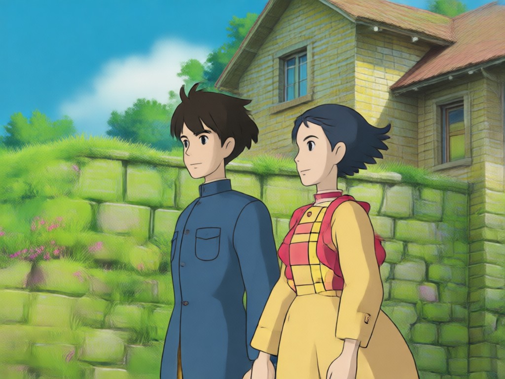 Paar-Verbindung im Ghibli-Stil erhalten