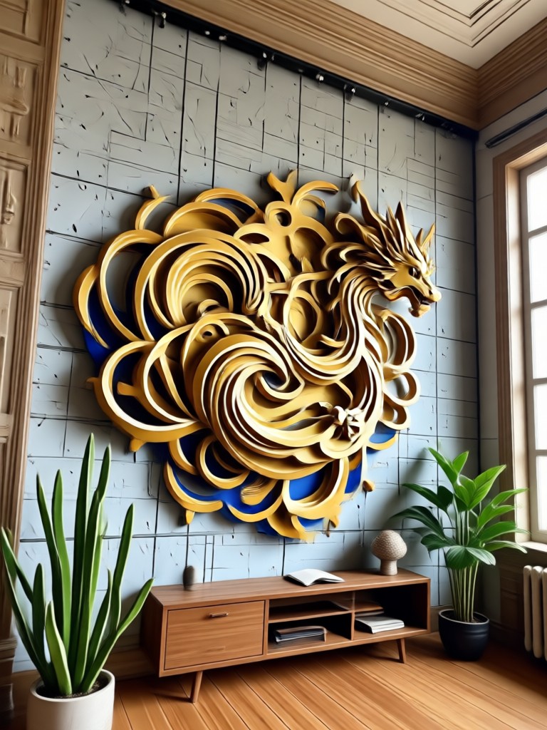 Modern abstract wall art in blue and gold