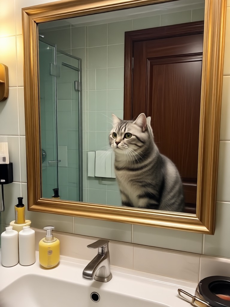 Whimsical illustration of a bird in a bathroom cabinet