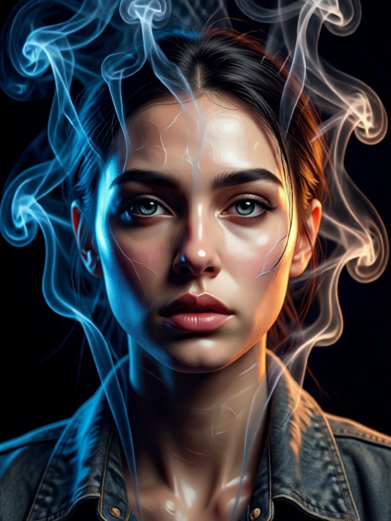 Portrait where smoke forms shapes around the subject