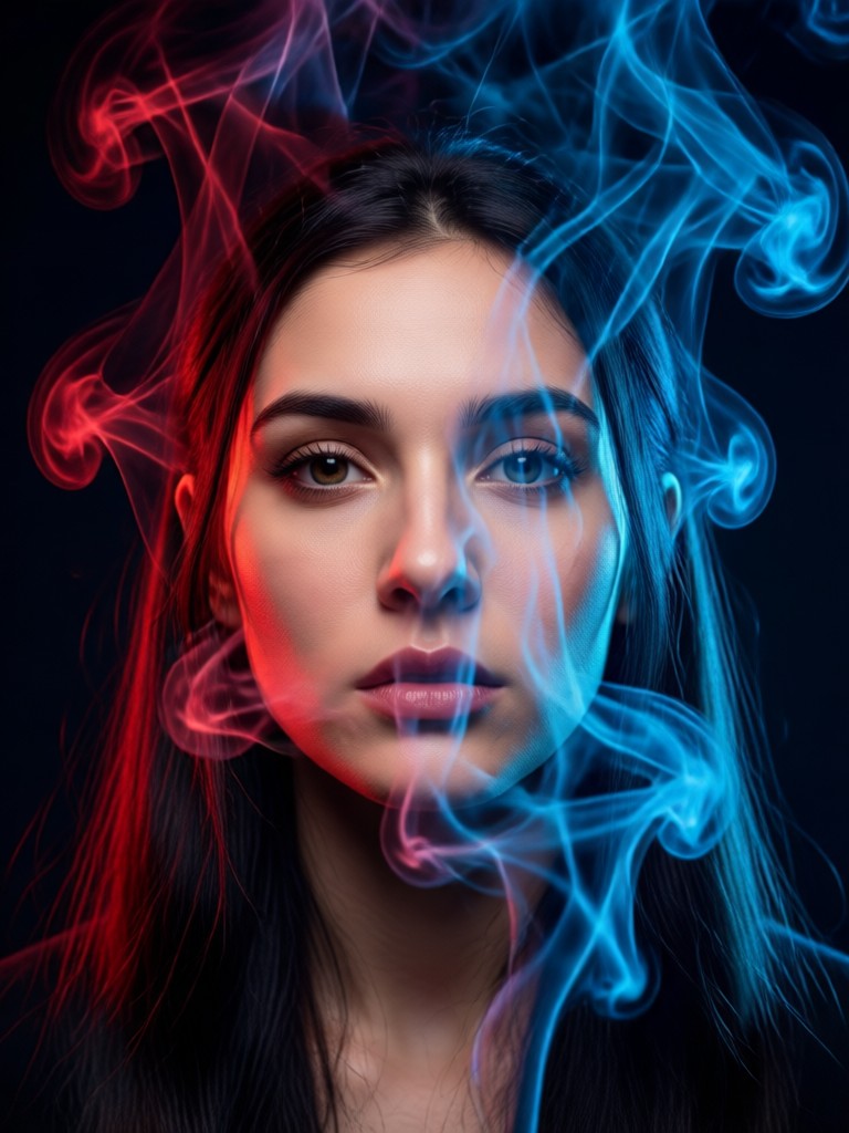 Male portrait with swirling dark smoke background