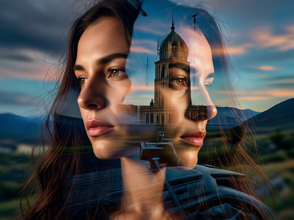 AI double exposure tool showing photo to layered art transformation