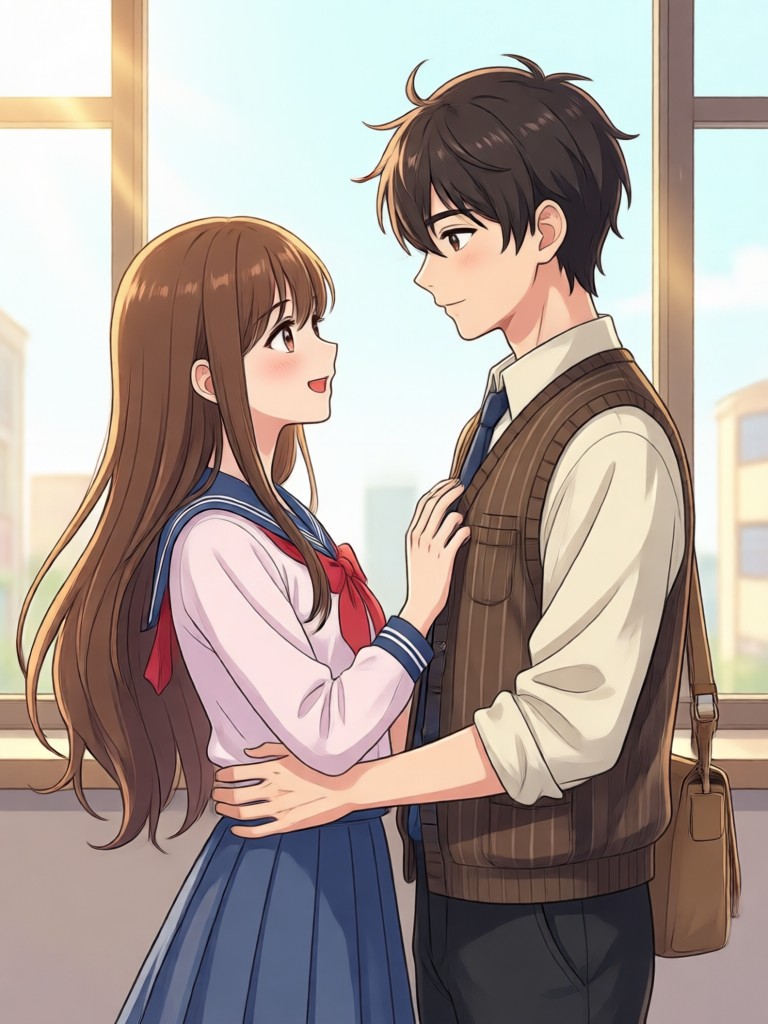 Fantasy anime couple with magical backdrop