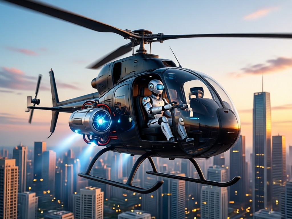 AI helicopter in a cinematic mountain landscape