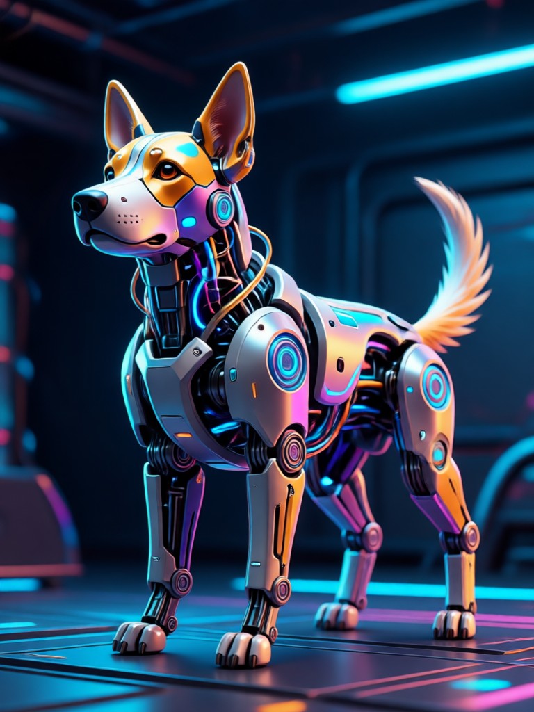 Dog in cinematic landscape setting