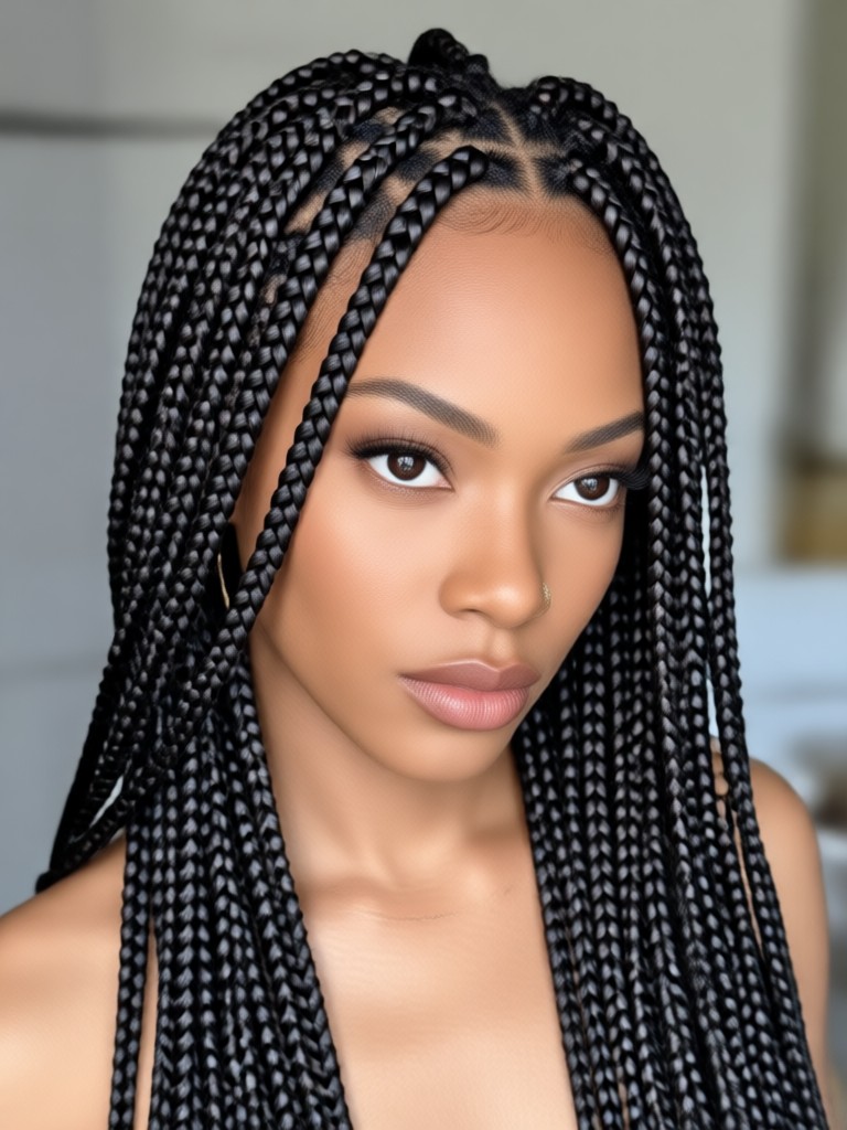 Smartphone showing an AI box braids transformation process