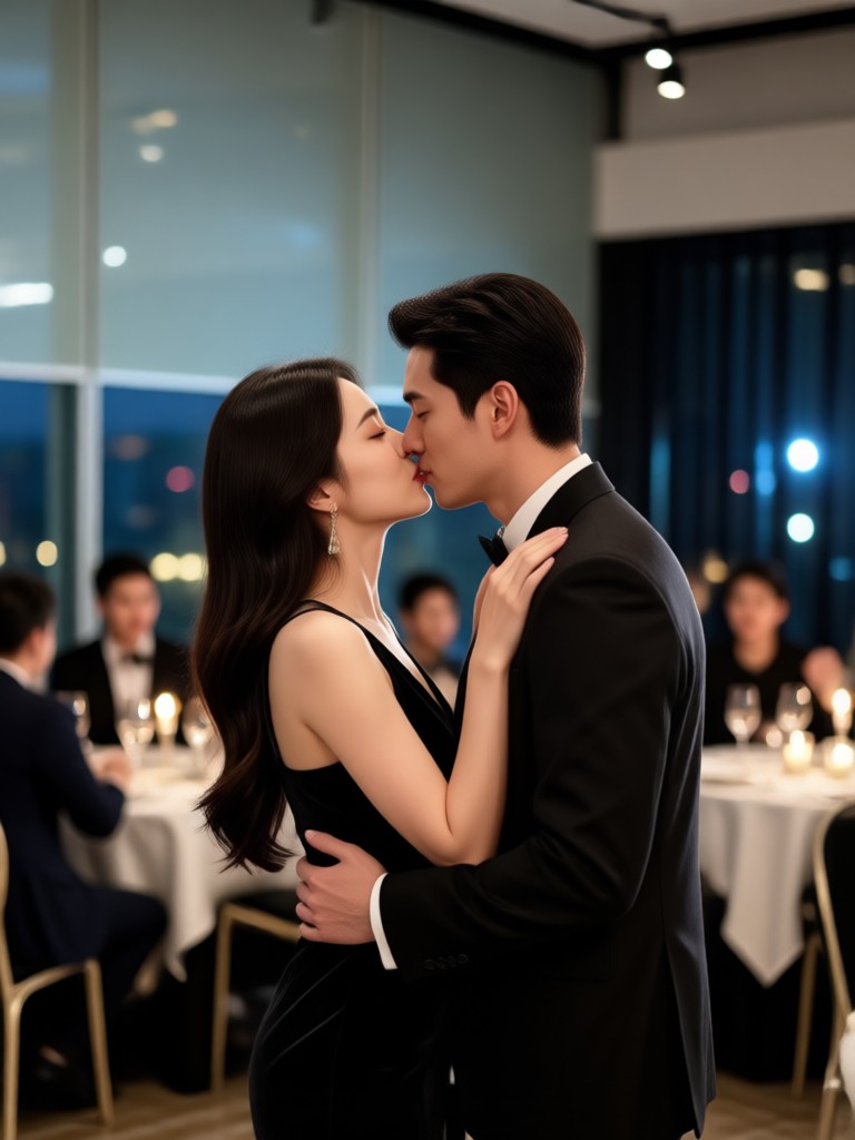 Winter date night kiss video with snow