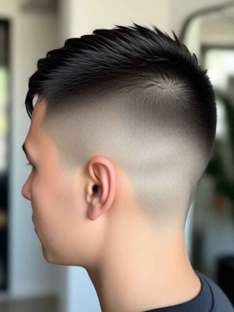 Kurze Haare zu schärferem KI-Buzz-Cut gestylt