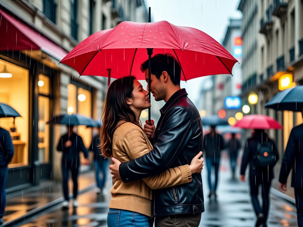 AI transforming photo to couple hugging under umbrella video