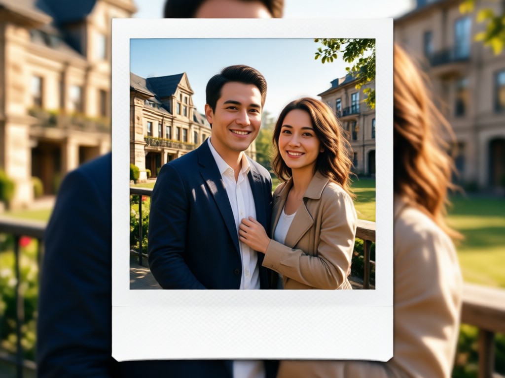 AI merging two individual photos into one polaroid couple picture
