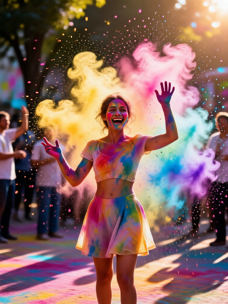 Portrait with AI Holi color splash on face