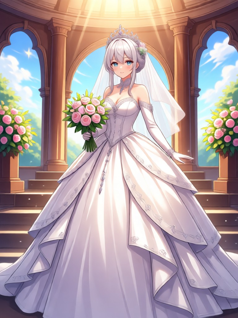 Spring anime bride with cherry blossoms