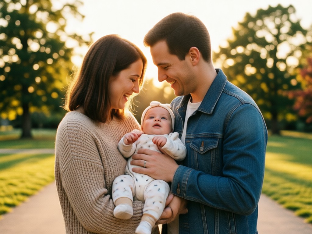 Baby seamlessly integrated into couple's arms