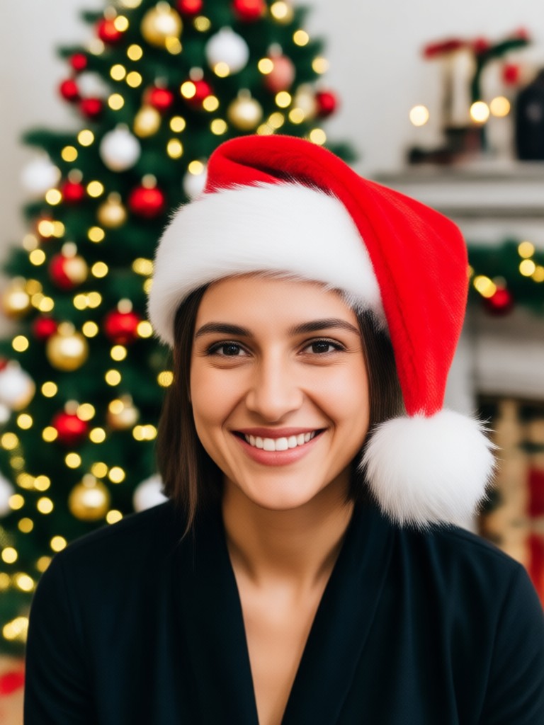 Anime character wearing Christmas hat