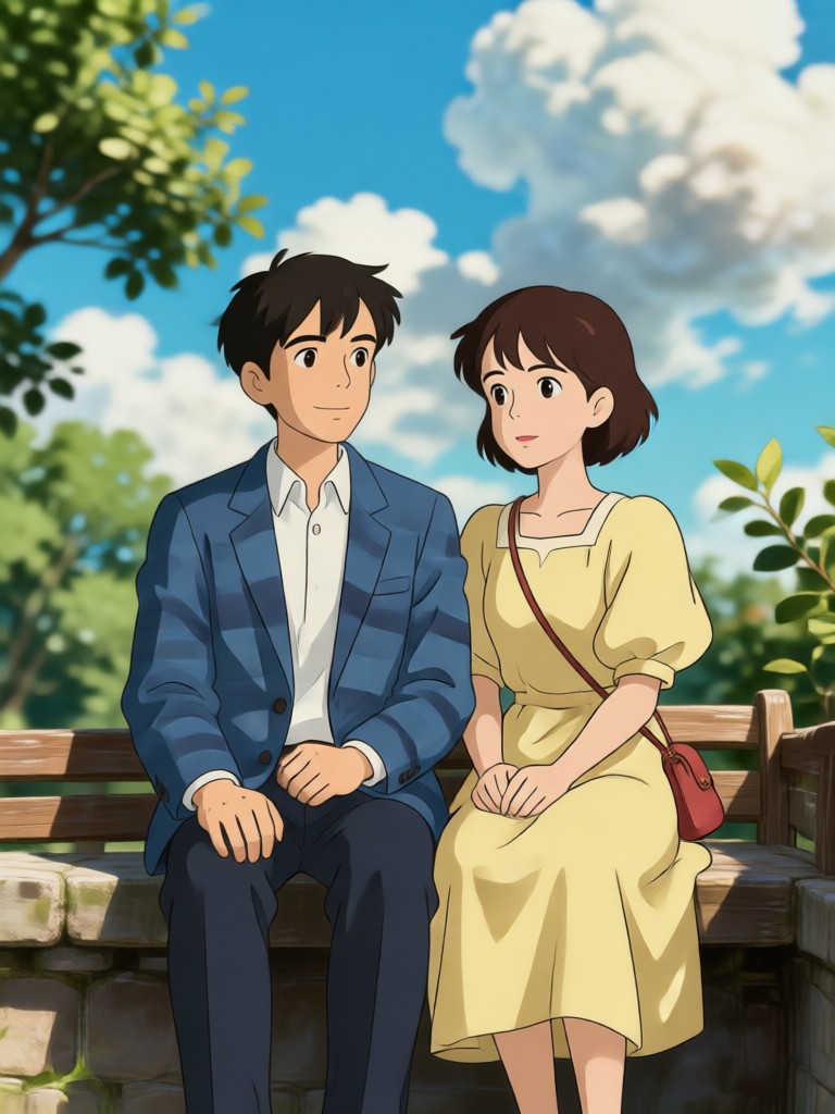 AI generated anime couple in a bustling market