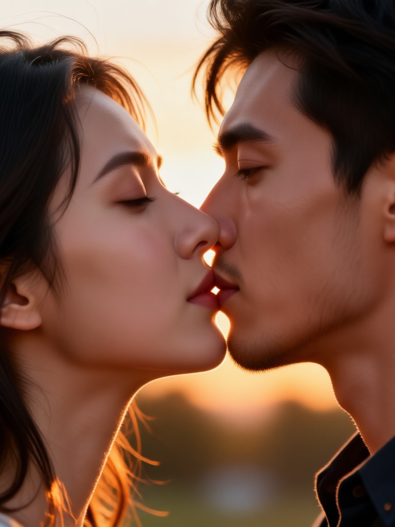 Rainy window romantic AI kiss scene